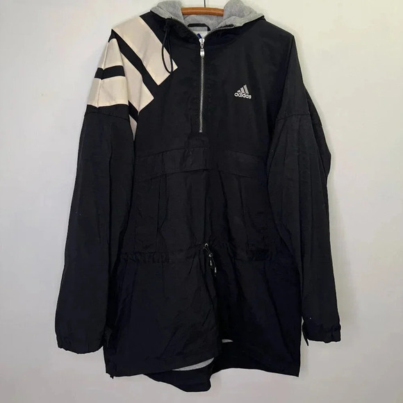 Vintage Adidas Quarter Zip Fleece Lined Hooded Adjustable Jacket Size Large - Picture 1 of 13